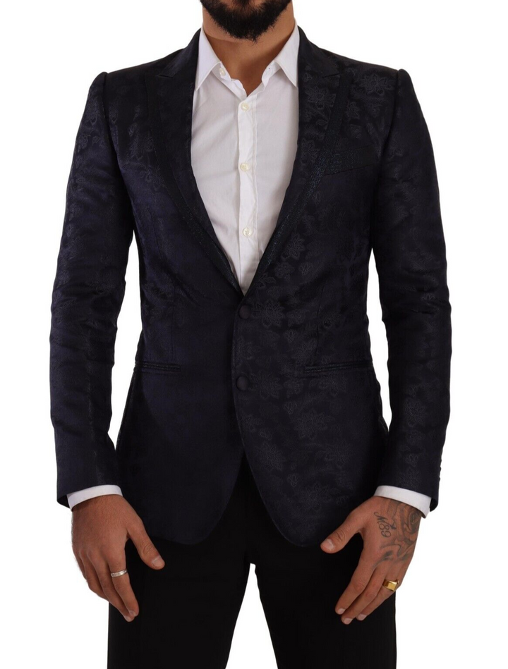 Abrigo de seda azul jacquard floral de Dolce & Gabbana, blazer MARTINI