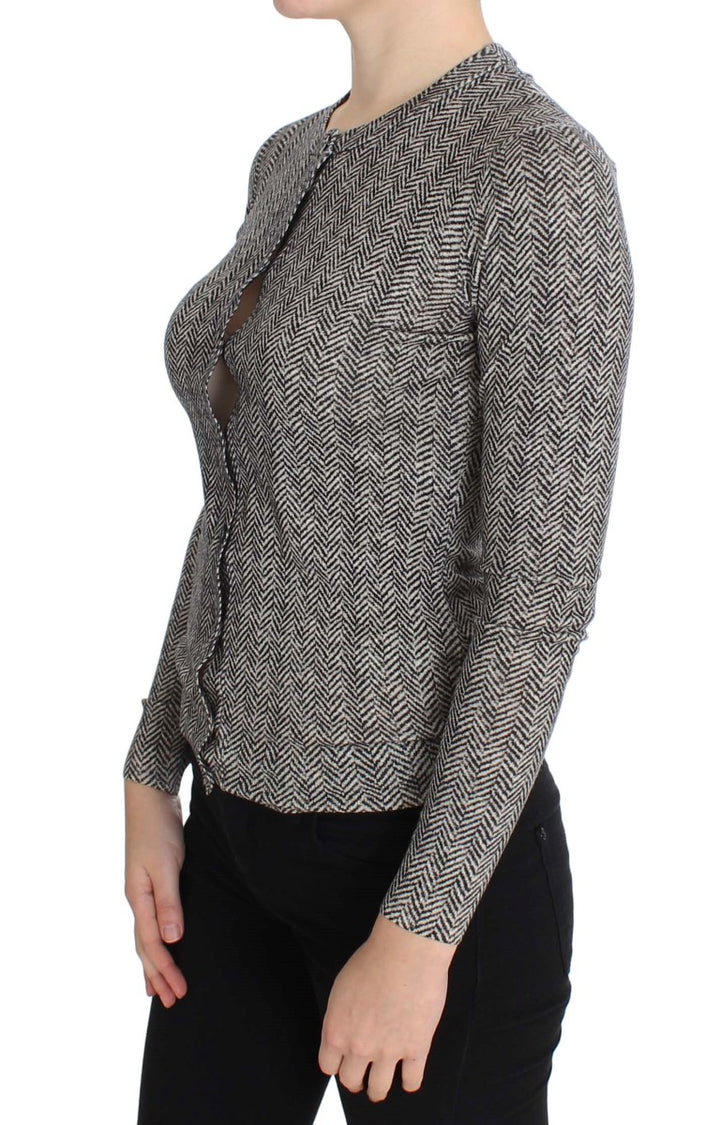 Dolce & Gabbana Black White Wool Top Cardigan Sweater