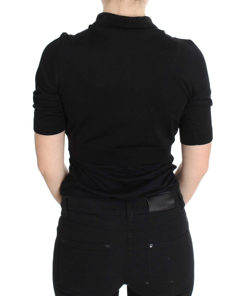 Polo en Soie Noire Brodé Floral Dolce & Gabbana