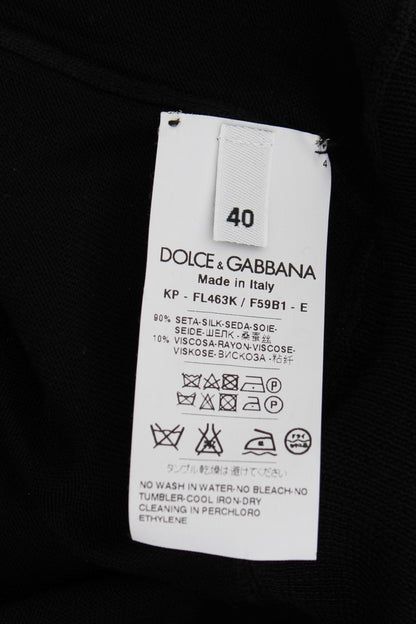 Polo en Soie Noire Brodé Floral Dolce & Gabbana