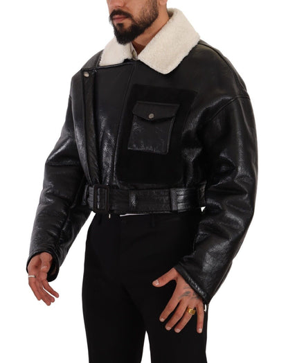 Dolce & Gabbana Chaqueta de motorista de piel de oveja negra