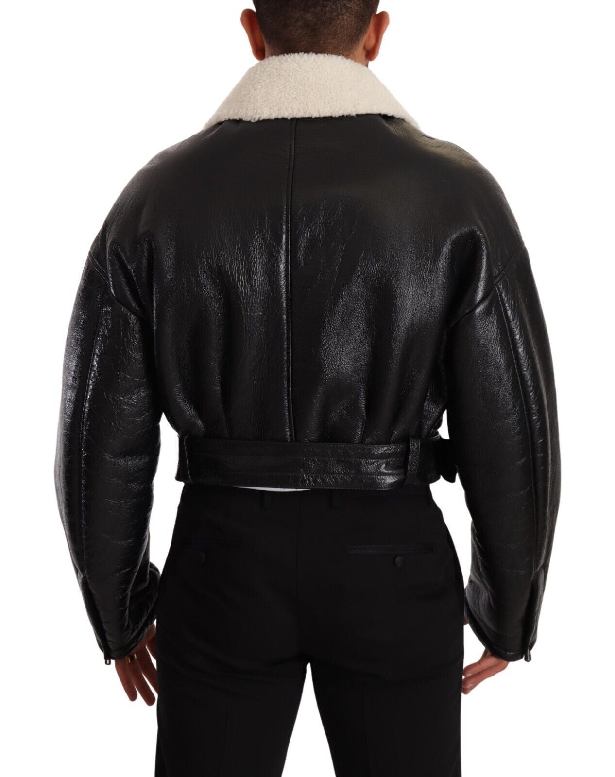 Dolce & Gabbana Chaqueta de motorista de piel de oveja negra