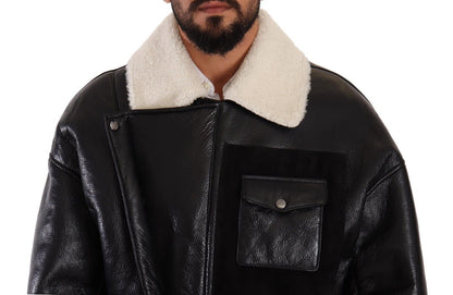 Dolce & Gabbana Chaqueta de motorista de piel de oveja negra