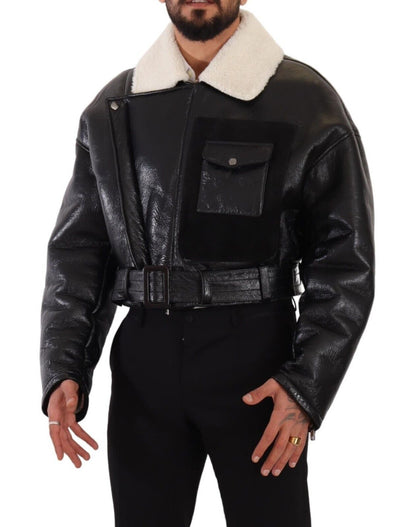 Dolce & Gabbana Chaqueta de motorista de piel de oveja negra