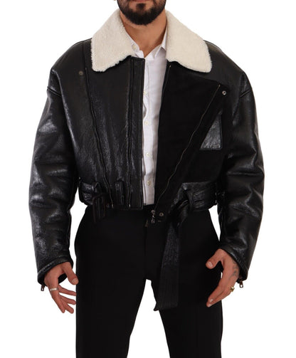Dolce & Gabbana Chaqueta de motorista de piel de oveja negra