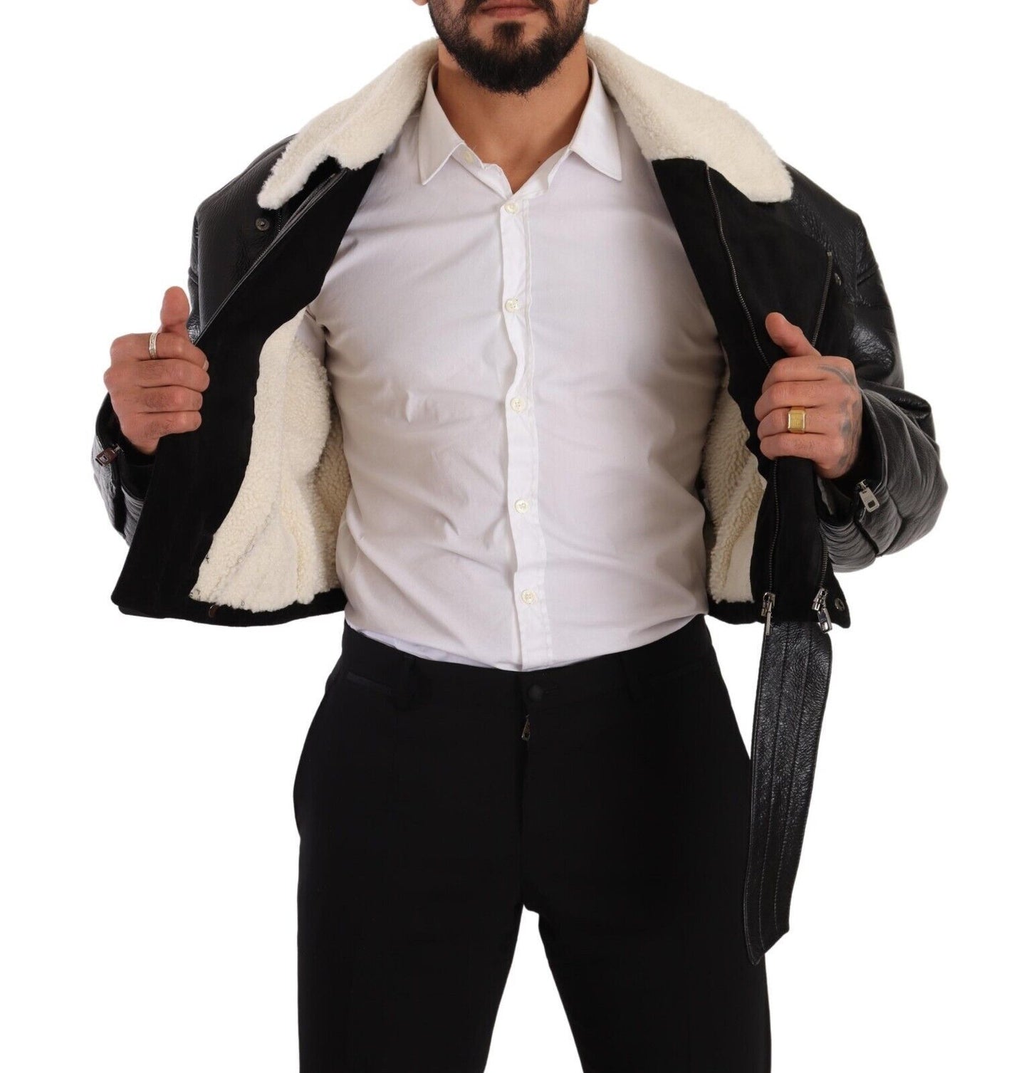 Dolce & Gabbana Chaqueta de motorista de piel de oveja negra