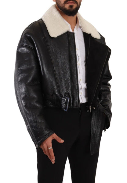 Dolce & Gabbana Chaqueta de motorista de piel de oveja negra