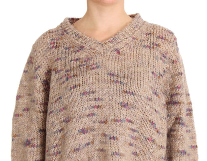 PINK MEMORIES Beige Wool Blend Knitted Oversize Sweater
