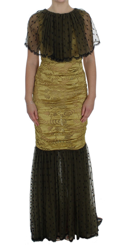 Robe longue en dentelle florale jaune et noire Ricamo Dolce & Gabbana