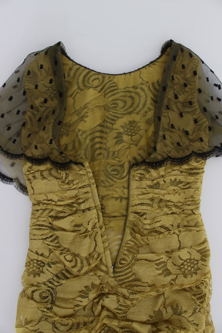 Robe longue en dentelle florale jaune et noire Ricamo Dolce & Gabbana