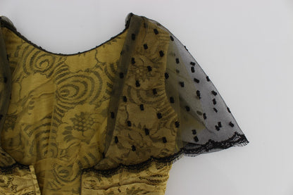 Robe longue en dentelle florale jaune et noire Ricamo Dolce & Gabbana