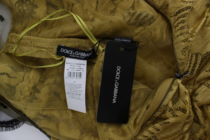 Robe longue en dentelle florale jaune et noire Ricamo Dolce & Gabbana