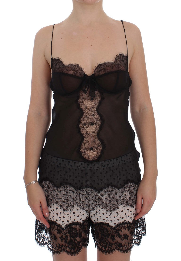 Haut de lingerie babydoll en dentelle de soie noire Dolce & Gabbana