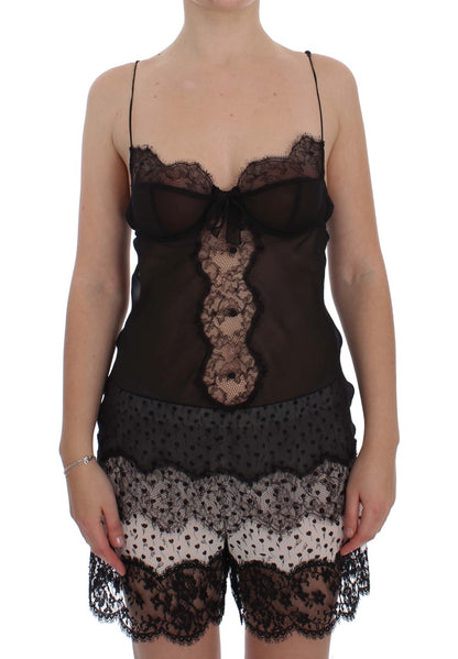 Haut de lingerie babydoll en dentelle de soie noire Dolce & Gabbana