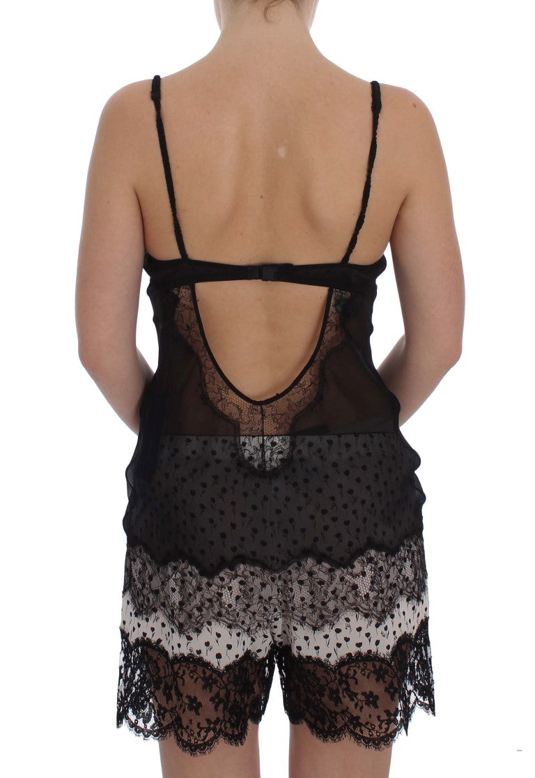 Haut de lingerie babydoll en dentelle de soie noire Dolce & Gabbana
