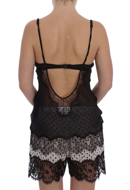 Haut de lingerie babydoll en dentelle de soie noire Dolce & Gabbana