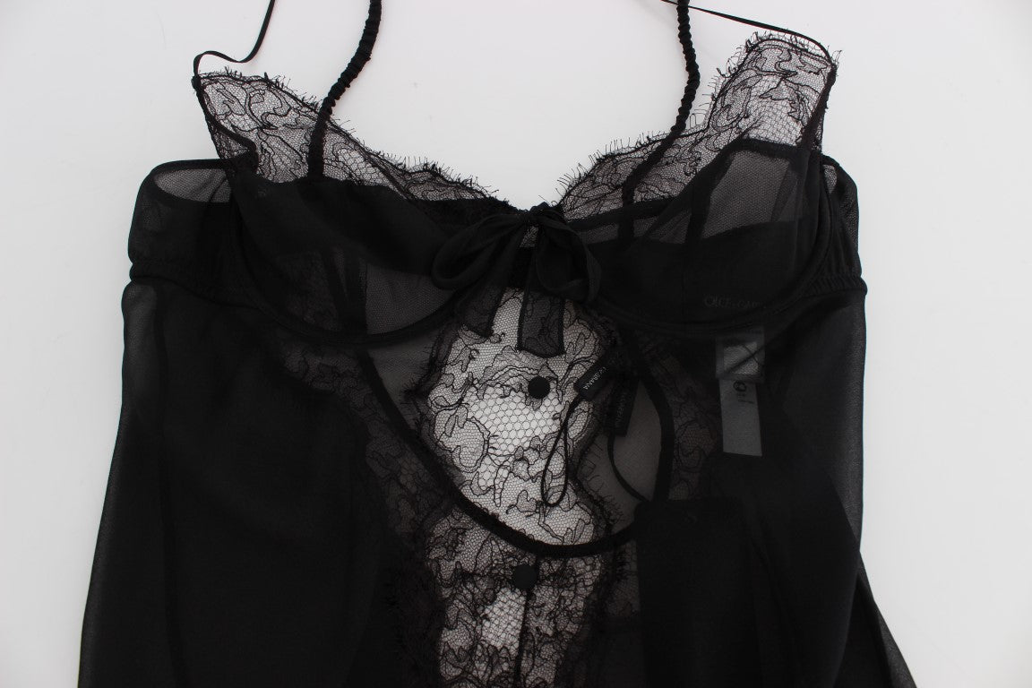 Haut de lingerie babydoll en dentelle de soie noire Dolce & Gabbana