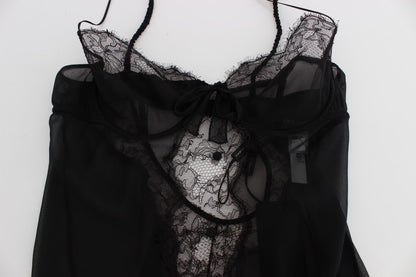 Haut de lingerie babydoll en dentelle de soie noire Dolce & Gabbana