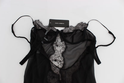 Haut de lingerie babydoll en dentelle de soie noire Dolce & Gabbana