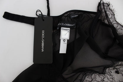Haut de lingerie babydoll en dentelle de soie noire Dolce & Gabbana