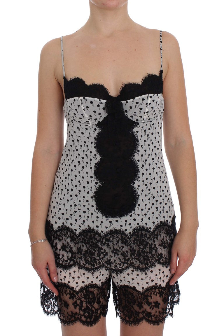 Haut de lingerie babydoll en soie noire et dentelle Dolce & Gabbana