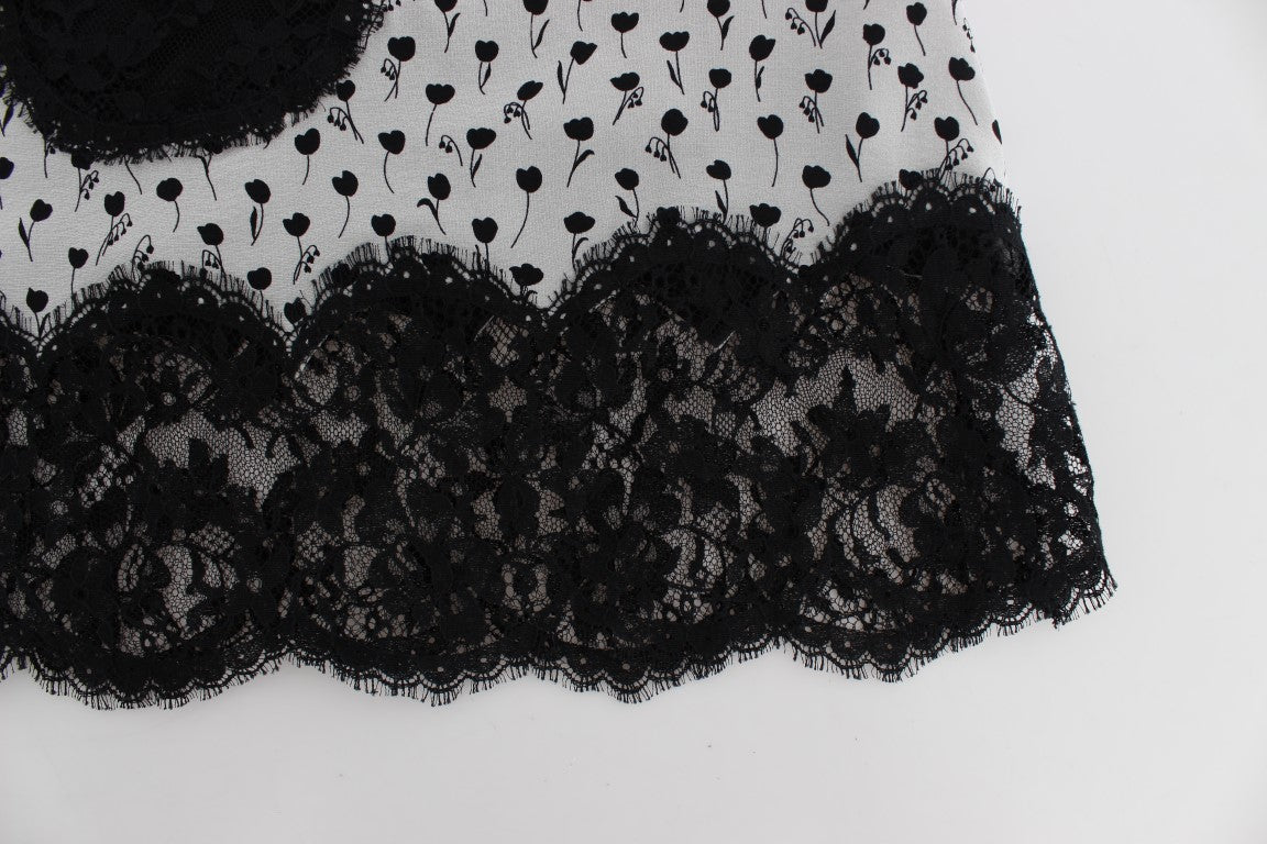 Haut de lingerie babydoll en soie noire et dentelle Dolce & Gabbana