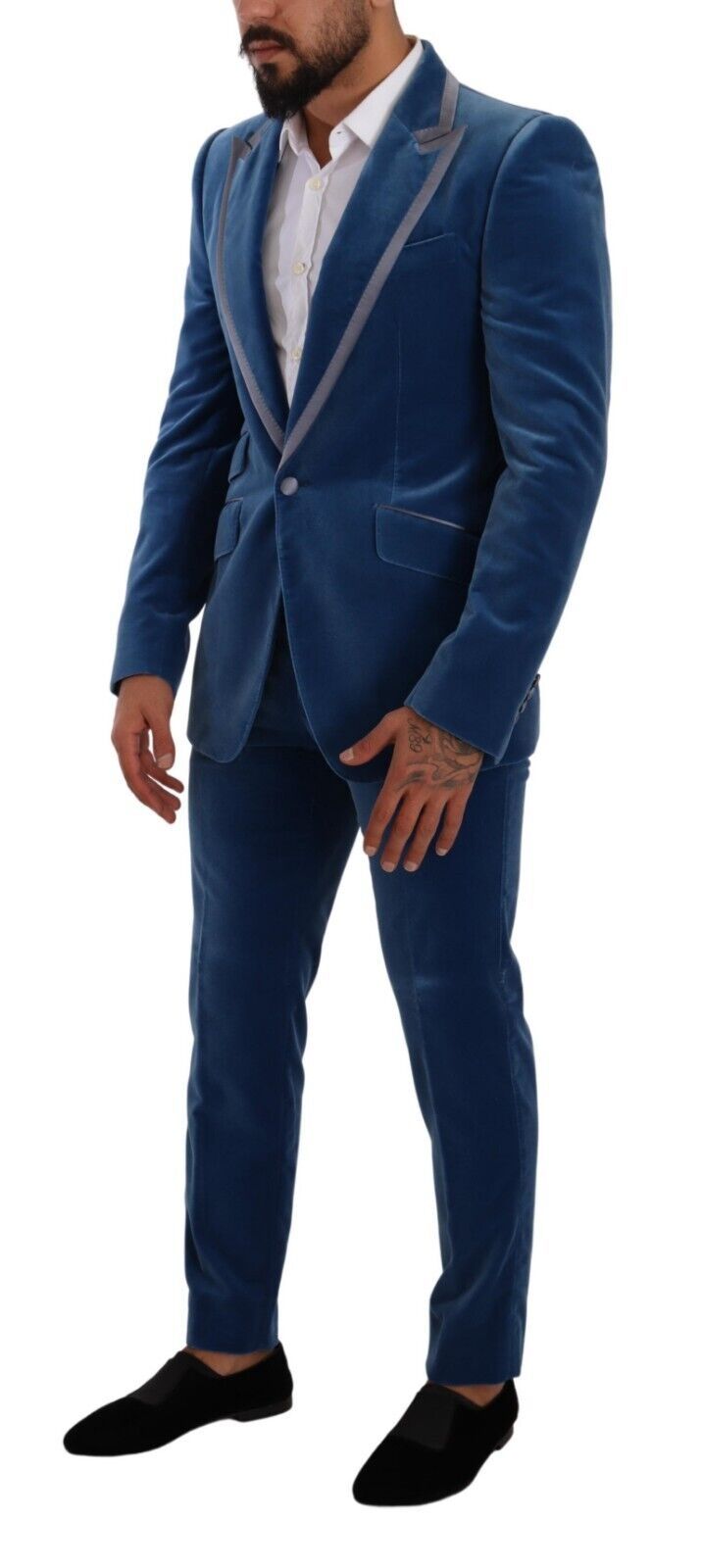 Traje de terciopelo Dolce & Gabbana azul SICILIA ajustado de 2 piezas
