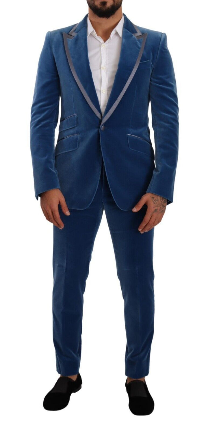 Traje de terciopelo Dolce & Gabbana azul SICILIA ajustado de 2 piezas
