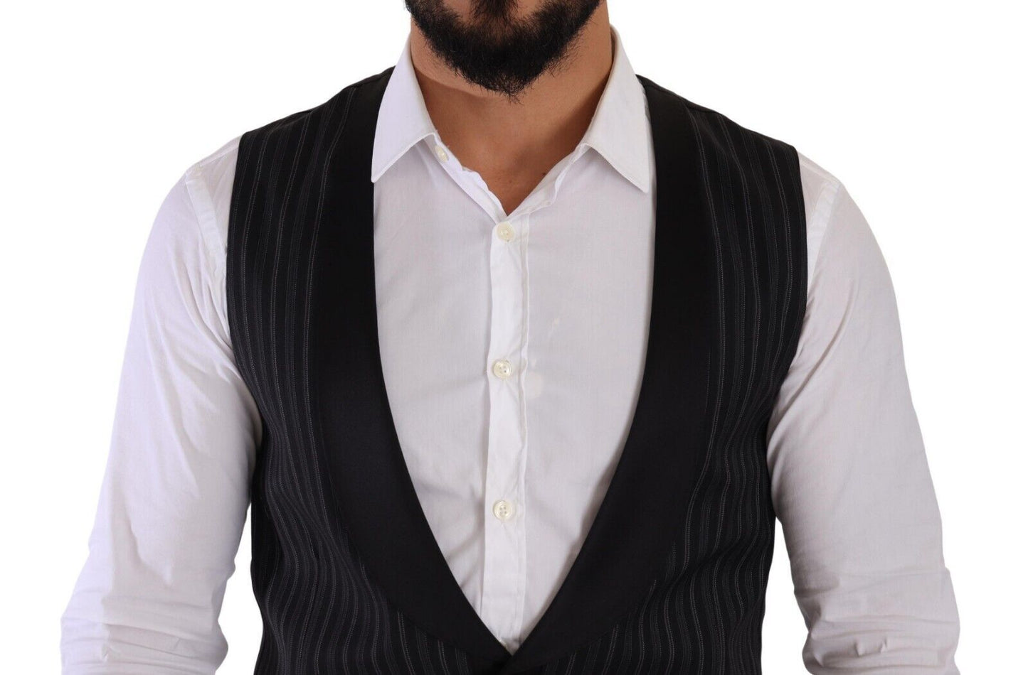 Gilet en laine et soie à rayures noir Dolce & Gabbana
