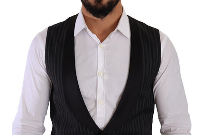Gilet en laine et soie à rayures noir Dolce & Gabbana