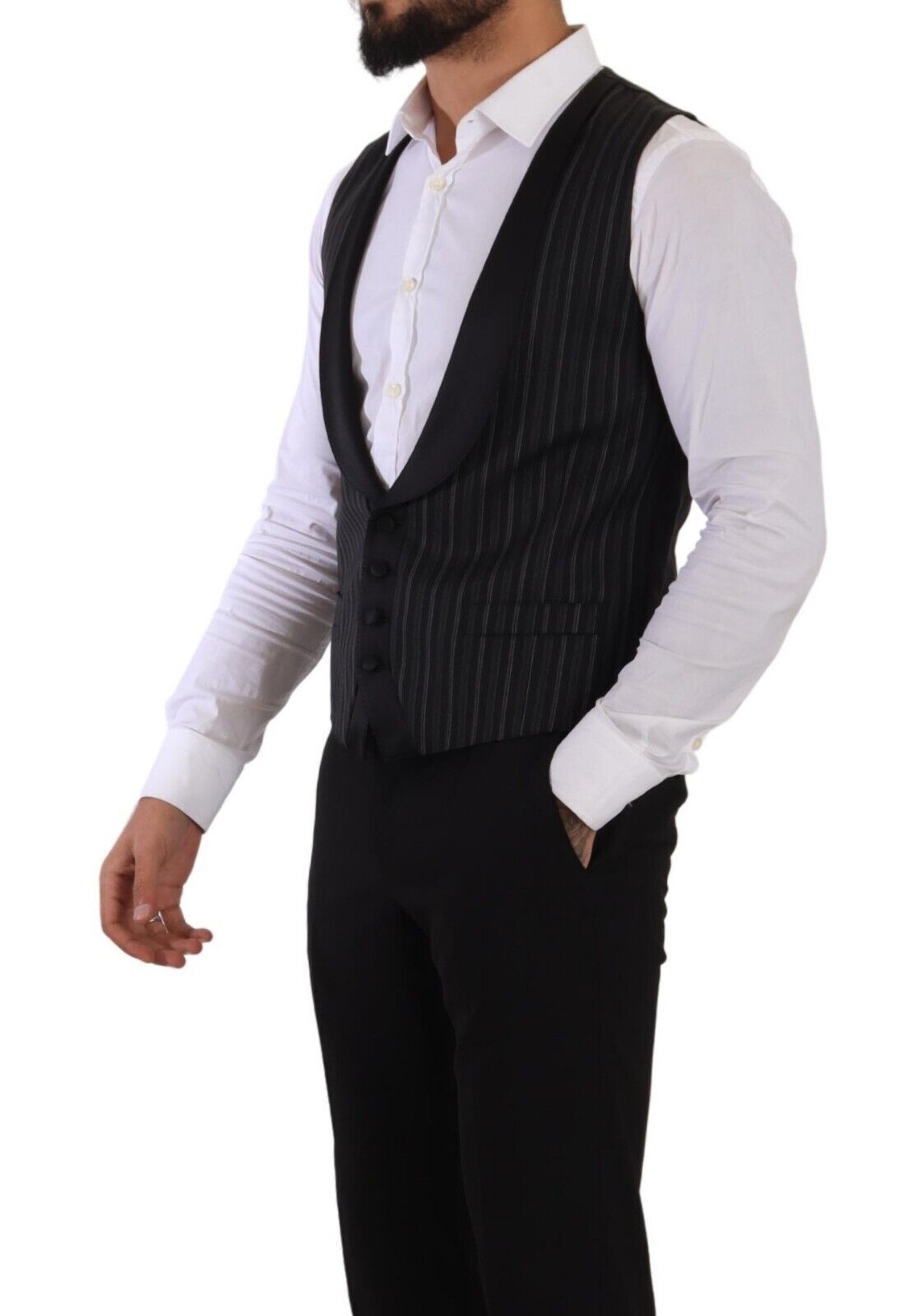 Gilet en laine et soie à rayures noir Dolce & Gabbana