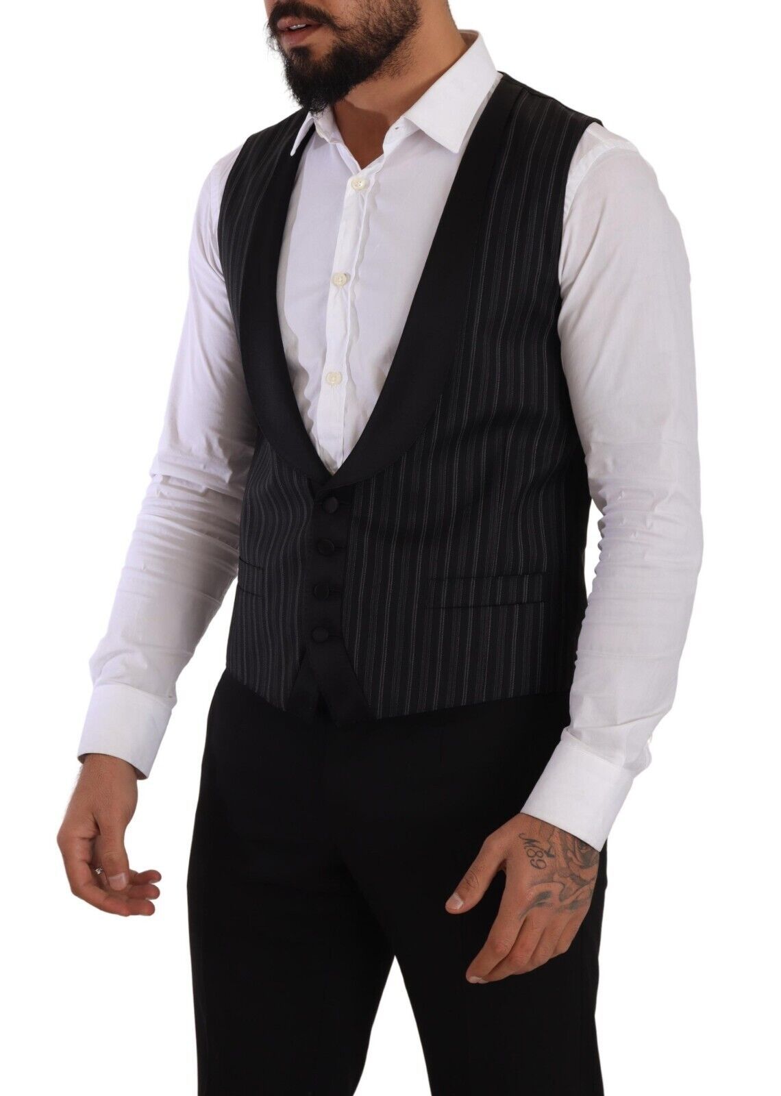 Gilet en laine et soie à rayures noir Dolce & Gabbana