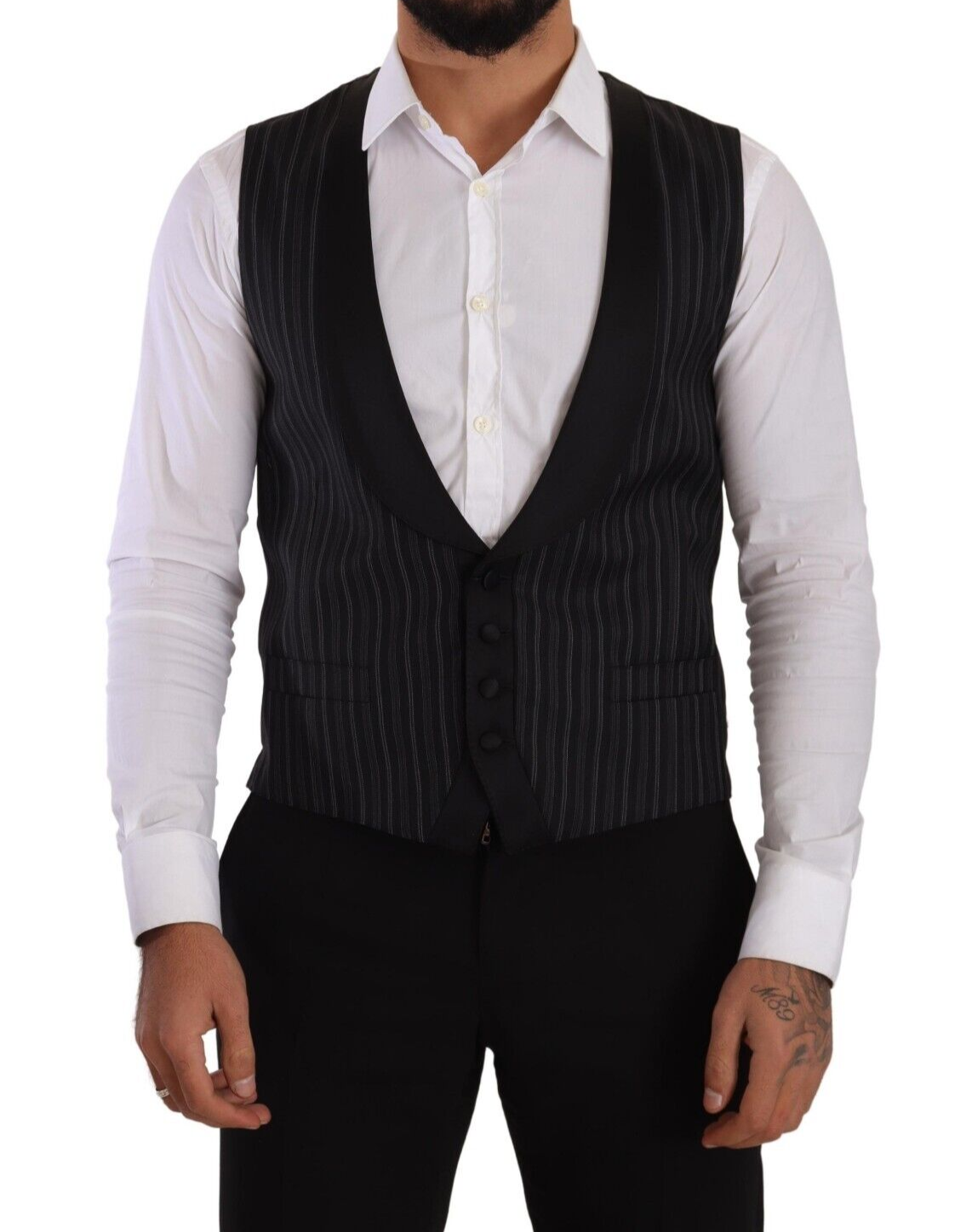 Gilet en laine et soie à rayures noir Dolce & Gabbana