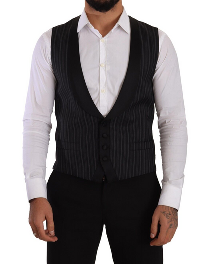 Gilet en laine et soie à rayures noir Dolce & Gabbana