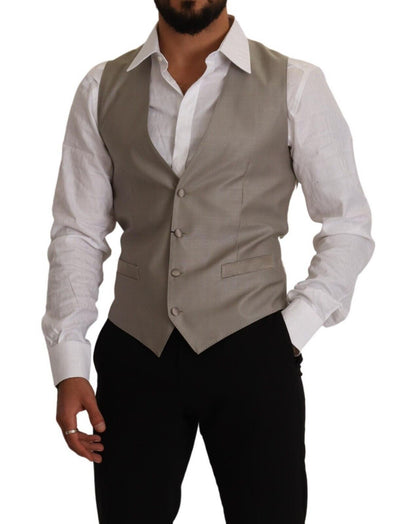 Gilet en laine beige Dolce & Gabbana à boutonnage simple