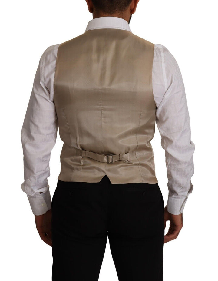 Dolce & Gabbana Chaleco de algodón y seda beige de corte ajustado