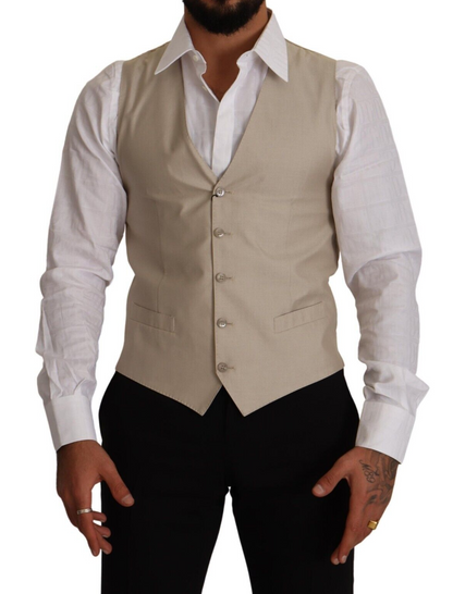 Gilet Dolce & Gabbana en coton et soie beige à coupe ajustée