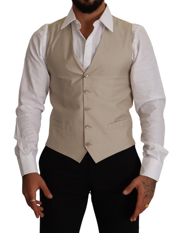 Dolce & Gabbana Chaleco de algodón y seda beige de corte ajustado