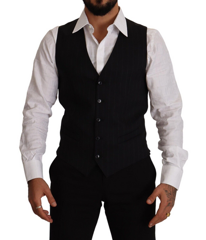 Gilet en laine stretch rayé bleu Dolce & Gabbana
