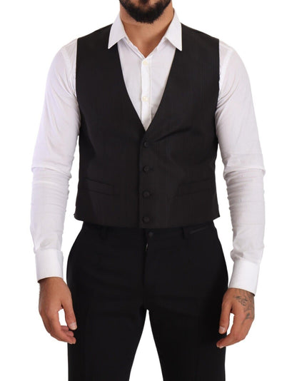 Gilet de costume Dolce & Gabbana gris en soie, coupe ajustée