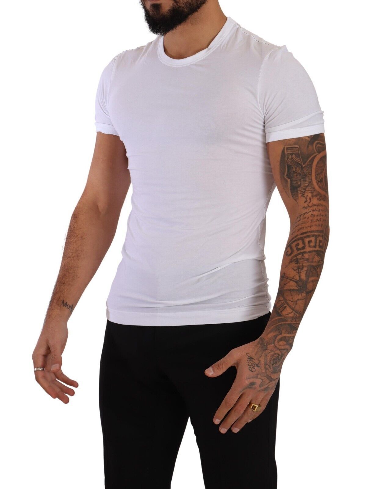 T-shirt Dolce & Gabbana blanc col rond en coton stretch Sous-vêtement