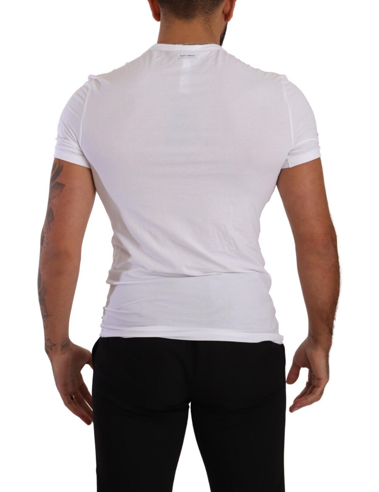 T-shirt Dolce & Gabbana blanc col rond en coton stretch Sous-vêtement