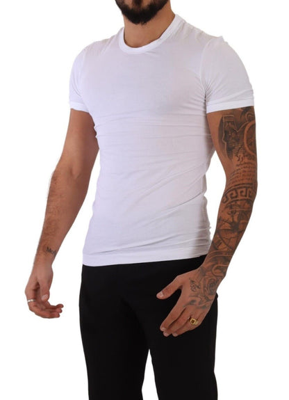 T-shirt Dolce & Gabbana blanc col rond en coton stretch Sous-vêtement