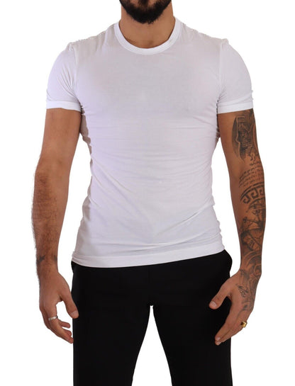 T-shirt Dolce & Gabbana blanc col rond en coton stretch Sous-vêtement