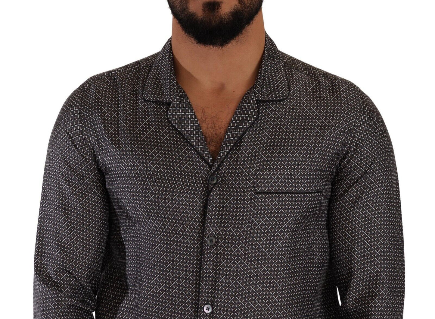 Chemise Dolce & Gabbana grise à motifs fantaisie, haut de pyjama homme
