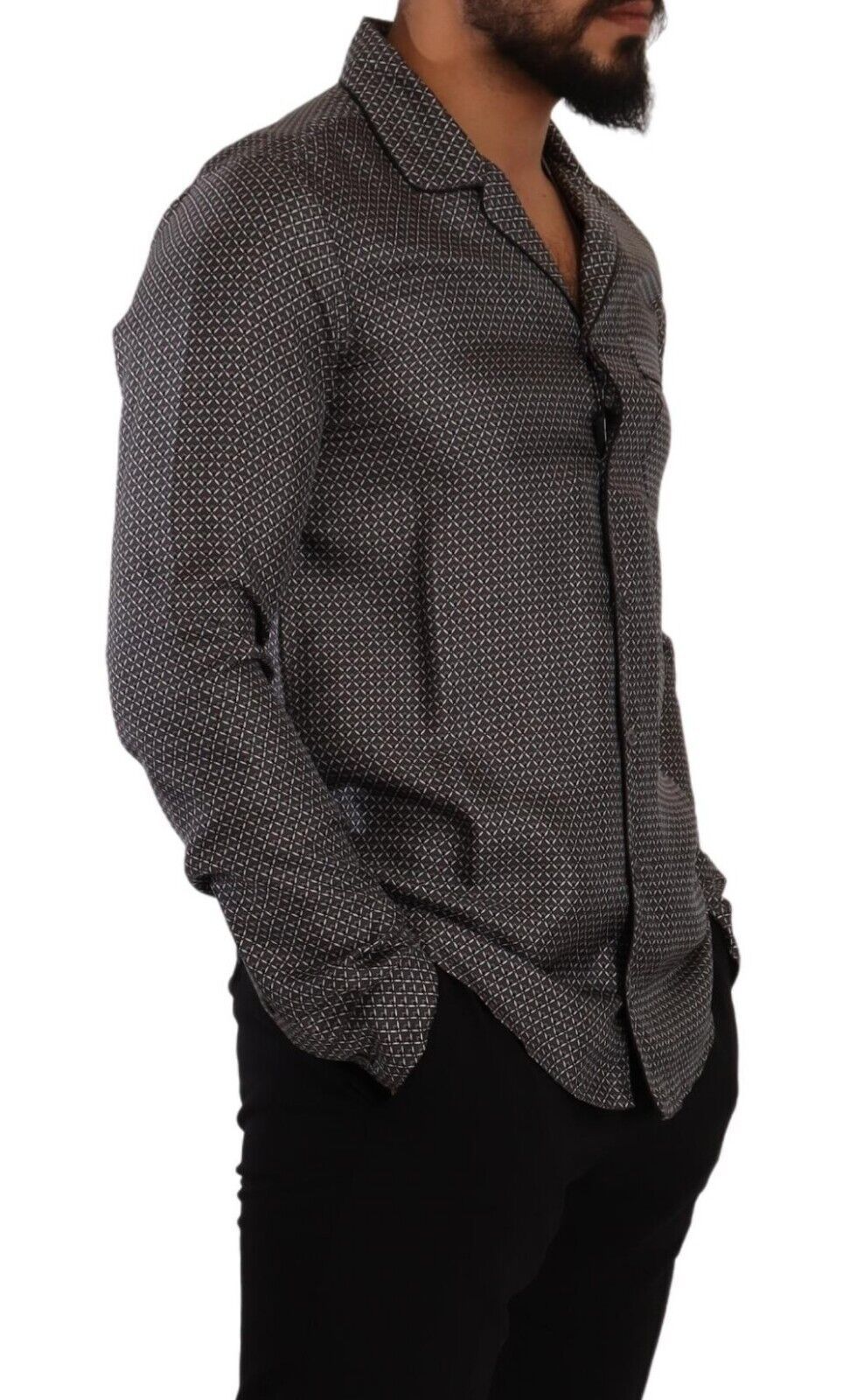 Chemise Dolce & Gabbana grise à motifs fantaisie, haut de pyjama homme