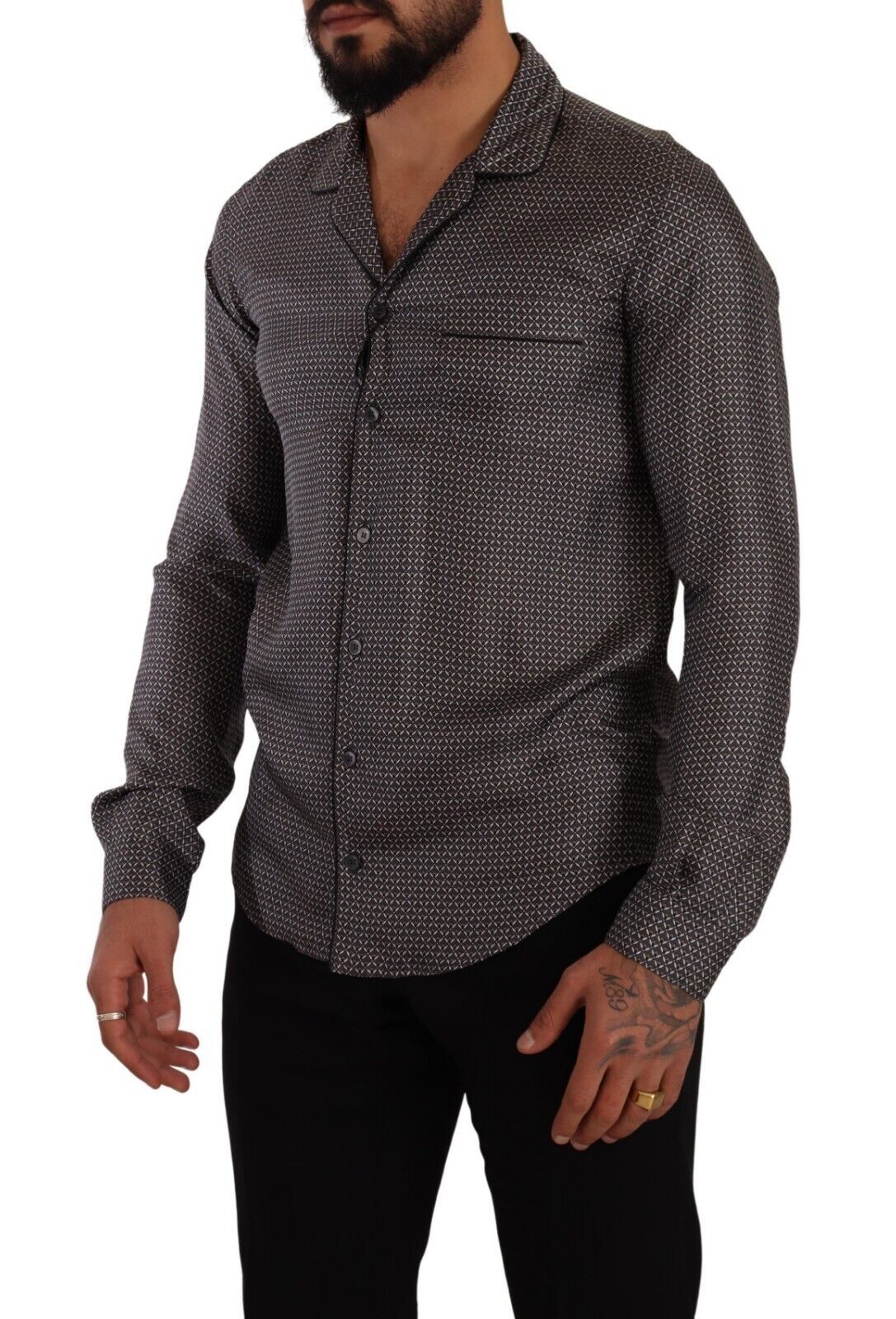 Chemise Dolce & Gabbana grise à motifs fantaisie, haut de pyjama homme