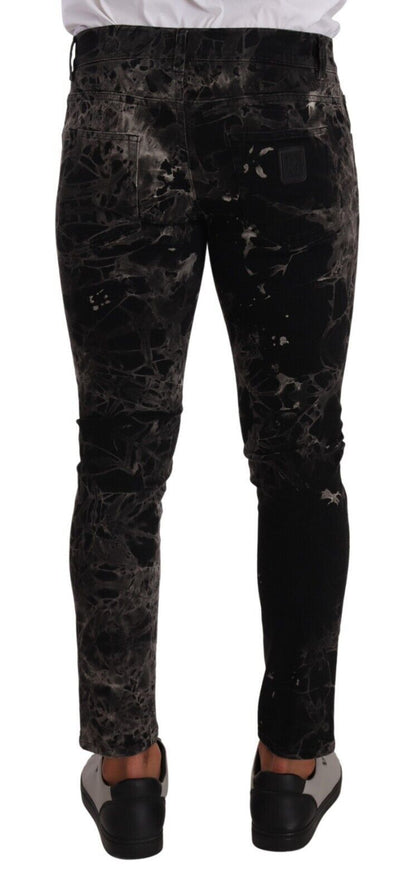 Jeans slim noir à motifs Dolce & Gabbana
