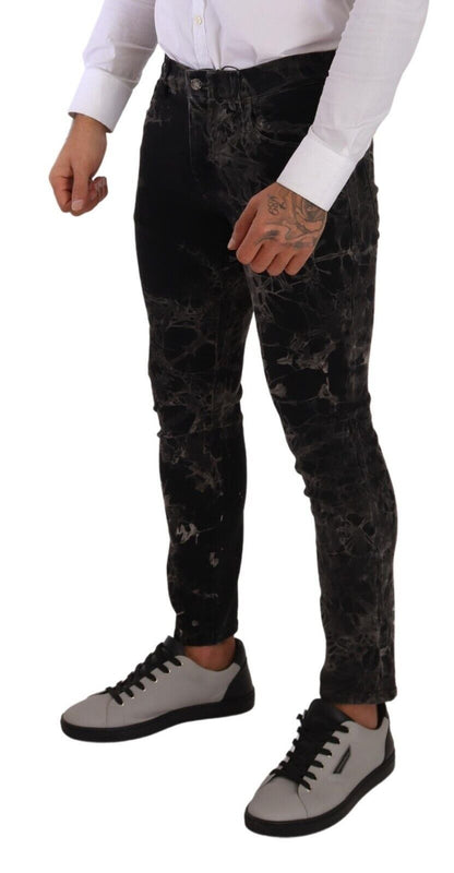 Jeans slim noir à motifs Dolce & Gabbana