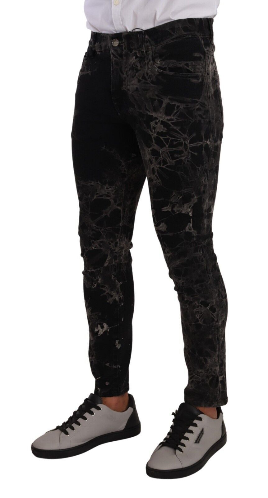 Jeans slim noir à motifs Dolce & Gabbana